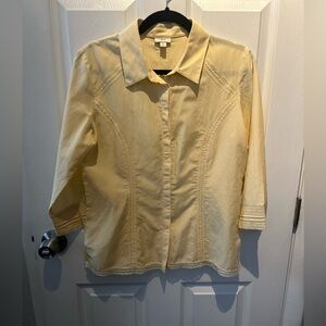 J Jill Butter Yellow Silk Cotton 3/4 Sleeve Boho Lace Top Blouse Women’s  Small